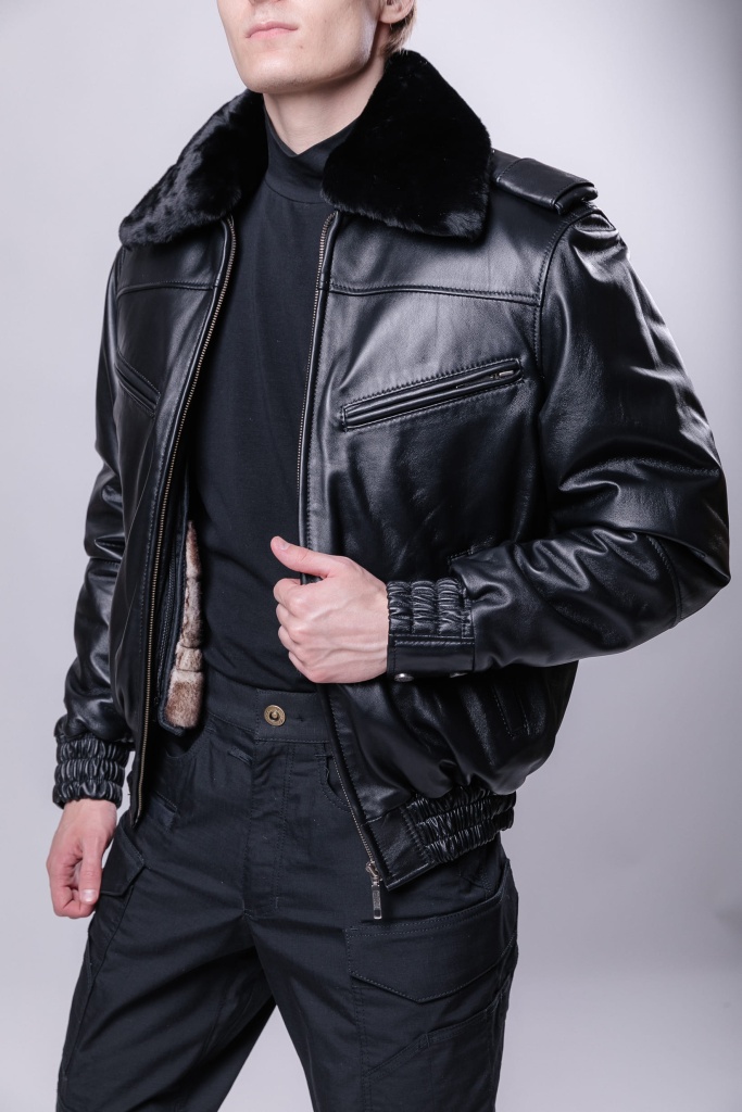 Куртка кожаная PROFARMY Классика с мехом Черный 7.jpg